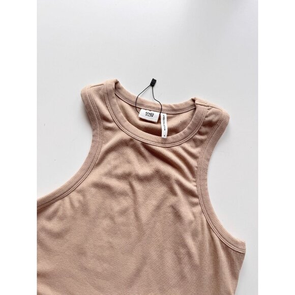 APRES ACTIF Beige Champagne Essential Ribbed Cropped Racerback Tank, Size S - Picture 4 of 10